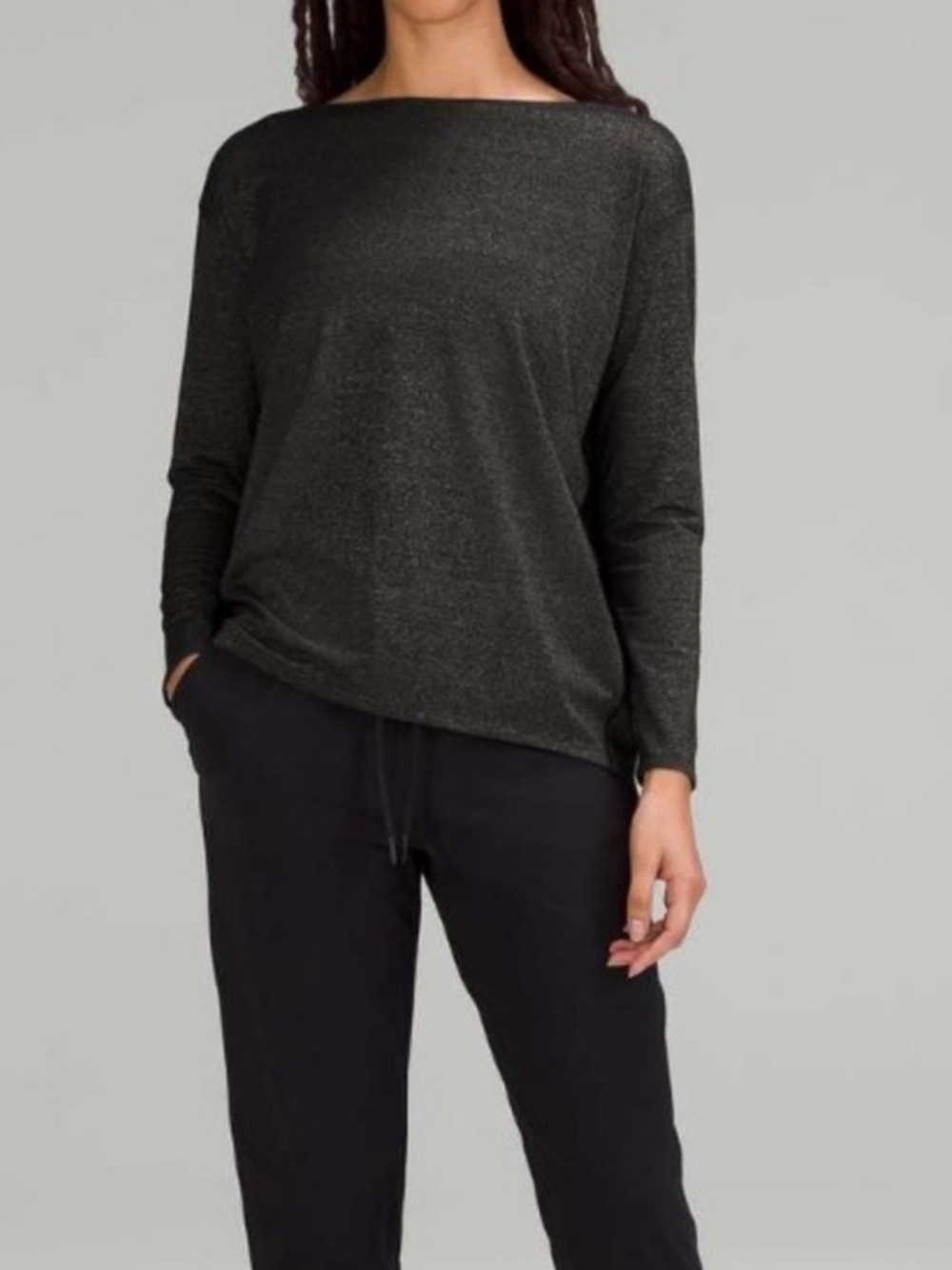 Lululemon Athletica Back in Action Long Sleeve Black Sparkle Shimmer, size 8 - Picture 2 of 11